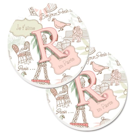 Carolines Treasures Letter R Love in Paris Pink  Cup Holder Car Coaster, PK2 CJ2002-RCARC